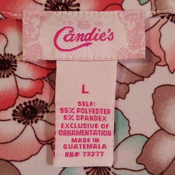Vintage Candie's Y2K Multicolored Ruched Floral Short Sleeve Mini Dress Size L - Picture 7 of 8